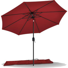 VOUNOT Parasol 270 cm with Crank Device, Bendable, Sun Protection, UV Protection, Balcony Umbrella, Garden Umbrella, Market Umbrella with Protective Cover, Red