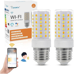 I-SHUNFA Wi-Fi Smart E27 LED Bulb, 7 W 800 LM, AC 230 V Continuously Dimmable, Cold Warm White 2700 K - 6500 K, Compatible with Alexa and Google Home, Wireless and Voice Control (Pack of 2)