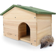 wildlife home Hedgehog House Winterproof Wooden with Floor and Weatherproof Gable Roof I Hedgehog Feeder House I Cat Safe Hedgehog Winter Quarters for the Garden