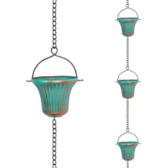 giole 11ft Copper Rain Chains for Outdoors, 12 Cups Rain Catcher Chain Replacement Downpipe for Gutters, Adjustable Length