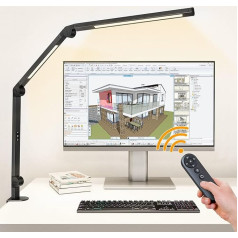 EppieBasic Desk Lamp LED Clampable with Remote, Double Light LED Table Lamp Dimmable, Daylight Lamp Desk Lamp for Home Office 4 Colour Modes Swivel Arm Monitor Lamp for Office