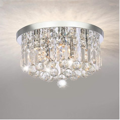 A1A9 Modern Crystal Chandelier Lighting, Round Flush-Mounted LED Ceiling Light, Elegant Chrome Pendant Light for Dining Room, Bathroom, Bedroom, Living Room, Lounge (D40 cm)