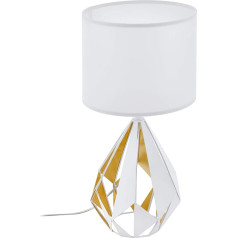 EGLO Carlton 5 Table Lamp, 1-Bulb Vintage Table Lamp, Bedside Lamp Made of Steel and Fabric, Colour: White, Gold, Socket: E27, Includes Switch