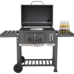 Charcoal Grill XXL, Grill Trolley with Wheels, Charcoal Grill with Lid, BBQ Grill, Standing Grill, Smoker, Large Capacity Grill Trolley, 152 x 136 x 60 cm, Grey