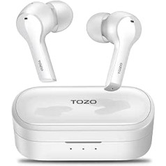 TOZO T9 Bluetooth Headphones, In-Ear Headphones, Wireless Bluetooth 5.3, Noise Cancelling Calls Headphones, Wireless, 4 Microphones, Type-C and Fast Charging, Built-in Microphone, Earphones White