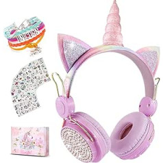 Unicorn Headphones Girls Bluetooth Headphones Children with Microphone, SVYHUOK Over Ear Headphones Wireless Children with 85 dB Volume Limit, Suitable for PC/iPad/Study/Phones Children's Headphones