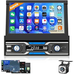 CAMECHO Android Car Radio 1 DIN with Navigation System, Car Radio with 7 Inch Automatic Screen/Bluetooth Hands-Free Call/WiFi/USB/DVR Input/Steering Wheel Control/Mirror Link + Reversing Camera