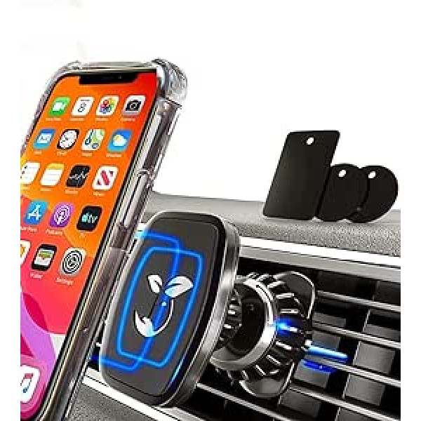 Brothers4Change Car Phone Holder with Magnetic Vent - Universal 360° Phone Holder with Upgraded Hook Clip, Disassemble by Rotating Single Button