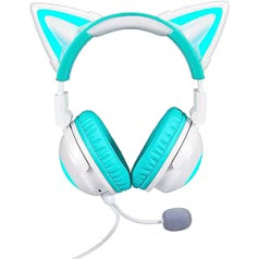 Axent Wear New Wireless Cat Ear Headphones (12 Colour Changing) with Connectable Attachable HD Microphone Microphone Mute Button 3.5mm Jack Gaming for Various (Green)