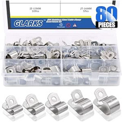 Glarks 80pcs Stainless Steel Cable Clips Assortment, 5 Sizes, 1/4