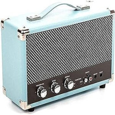 GPO Westwood Retro 25 Watt Speaker with Subwoofer, RCA Input, Bluetooth with Retro Grille and Carry Handle - Blue