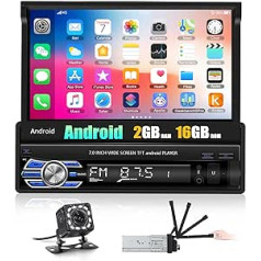 CAMECHO 1 DIN Android 10.0 Car Radio with Bluetooth Hands-Free Kit, 2G RAM + 16G ROM, 7 Inch Screen Motorised Extendable Display, Mirror Link/Navi/WiFi/FM RDS/SWC/WiFi+ Reversing Camera