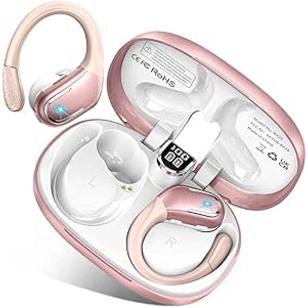 Bluetooth Headphones Sport, 75H Headphones Wireless Bluetooth 5.3 HiFi Stereo with CVC8.0 Mic, In-Ear Headphones Noise Cancelling Earbuds, Deep Bass, LED Display, IP7 Waterproof Earbuds (Rose Gold)