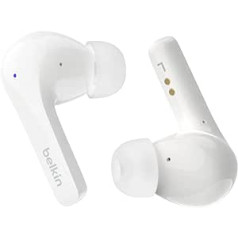 Belkin SoundForm™ Motion True Wireless In-Ear Headphones, Noise Cancelling, Wireless Charging Case, 2 Microphones, Splash Protection, IPX5 Bluetooth Earbuds for iPhone, Samsung - White