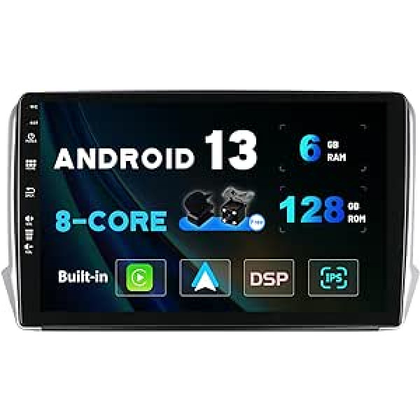 SXAUTO - 6G + 128G - Android 12 IPS Car Radio for Peugeot 208/2008 (2012-2018) - Built-in Carplay/Android Car/DSP - LED Camera + MIC - DAB Steering Wheel Control Fast Boot 360-CAM WiFi - 2 DIN 10.1