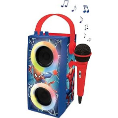 Lexibook - Marvel Spiderman Portable Bluetooth Speaker with Microphone Karaoke Light Effects Wireless USB SD Card Rechargeable Battery BTP180SPZ