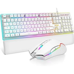 RedThunder K10 Gaming Keyboard and Mouse, French AZERTY + Wrist Rest, Gaming Keyboard, Anti-Ghosting with RGB Backlight and 7200 DPI with Ergonomic Gaming Mouse for Gamers