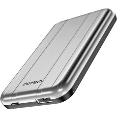 Maza, viegla indukcijas jaudas banka 5000mAh MagSafe USB-A USB-C sudraba krāsā
