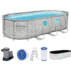 Bestway Power Steel Swim Vista Series Frame Pool Complete Set with Filter Pump, 549 x 274 x 122 cm, Stone Wall Effect (Cream), Oval
