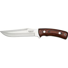 Joker Gamo CR51 Hunting Knife with Red Endurance Handle, MOVA Blade of 15 cm and Weight 240 g, with Brown Leather Sheath, Fishing Accessories, Hunting, Camping and Hiking