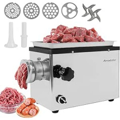 Anatole Meat Grinder Electric Professional Minced Meat Machine Stainless Steel 1100 W 300 kg/h Multi Sausage Machine with 6/8/10 mm/3-Hole Sanding Plates 1 Sausage Filler 2 Blades for Restaurant