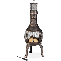 Relaxdays Cast Iron Patio Stove H 114 x W 40 x D 40 cm Poker Spark Guard Outdoor Garden Fireplace Bronze