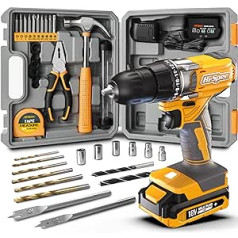 Hi-Spec 30-Piece DIY Compact Tool Set with 18 V Cordless and Drill - All Important Hand Tools in Set and Accessories