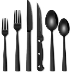 Terlulu 36-Piece Stainless Steel Cutlery Set with Steak Knife Black, Cutlery Set for 6 People, Elegant Cutlery Set with Knife, Fork, Spoon, Cutlery for Home/Party/Restaurant, Dishwasher Safe