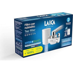 LAICA Genova Water Filter Tap with Hydrosmart System + Metal Stop Filter, Capacity 1200 L, 5 Tap Adapters, Removes Micro Plastics, Chlorine Heavy Metals from the Tap