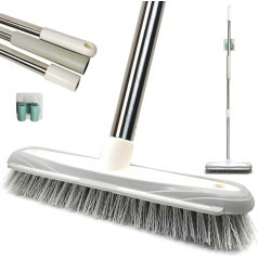 IZSOHHOME Sweeping Brush Floor Tile Brush with Stiff Bristles for Cleaning Bathroom, Patio, Kitchen, Wall and Deck, Adjustable Long Stainless Steel Handle, 46 Inch