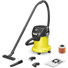 Kärcher KWD 3V-17/4/20 BRUSH KIT EU Industrial Vacuum Cleaner Multi-Purpose Vacuum Cleaner Wet and Dry Vacuum Cleaner, Blow Function, Power: 1400 W, Plastic Container: 17 L, Yellow