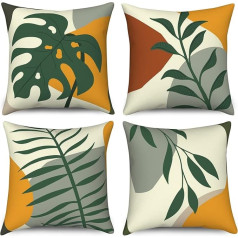 Hnmdmyi Boho Cushion Cover, 45 x 45 cm, Set of 4, Abstract Leaves Natural Plants Decorative Cushion Covers, Mid Century, Modern, Minimalist, Aesthetic Art, Linen Cushion Cover for Sofa, Couch, Bed,