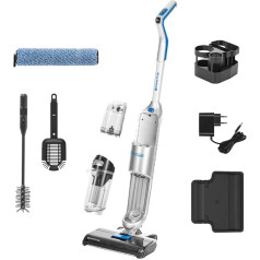 Genius Invictus WD7 Wet/Dry Vacuum Cleaner Wireless 15 Pieces, Vacuum Cleaning, Wet Mopping up to 35 Minutes Storage Station Self-Cleaning, 2 Water Tanks, 3 Cleaning Modes, Multi-Surface Floor Cleaner