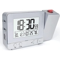 VORRINC Projection Alarm Clock Digital Clock with USB Port, Indoor Temperature Display and Date Display, 4 Brightnesses, Dual Alarm, Calendar, for Home Office, Children's Room (Silver)