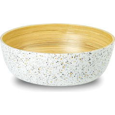 Jungle Culture® Bamboo Bowl Large • White Bamboo Salad Bowl • Handmade Wooden Fruit Bowl, Eco Tableware, Bowl for Food in Terrazzo Design • Vegan-Friendly Eco Gift