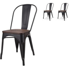 Kosmi . FR - 2 Black Metal Chairs with Seat in Dark Natural Wood Industrial Style