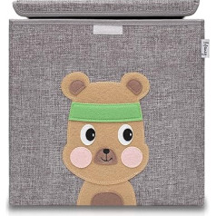 Lifeney children's storage box with lid, cute toy box storage, boxes for nursery, storage box, foldable toy storage basket, children Grey Bear