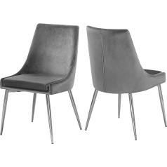 Meridian Furniture Karina Collection Modern Velvet Upholstered Dining Chair with Chrome Metal Legs - Grey - 50 x 53 x 84 cm - 784Grey-C