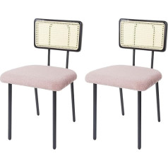 HWC-K88 Set of 2 Dining Room Chairs, Recliner Chairs, Wood, Poly-Rattan, Metal, Bouclé, Fabric/Textile, Pink