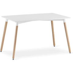 Home Collective Dining Table Kitchen Table Small 120 cm Length + 80 cm Width White with Solid Wood Legs in Natural