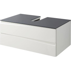 Byliving Shape Wash Basin with Glass Cover, Graphite Lacquered, White Melamine Body, High Gloss Front Film, Wood Material, W 80, H 33, D 47 cm