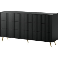 Selsey Bello Double Chest of Drawers with 6 Drawers Black with Gold Feet 154 cm