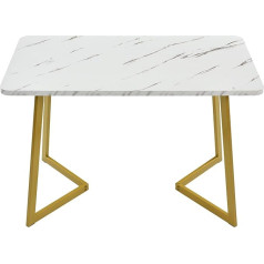 Merax Modern Dining Table, Rectangular Table, 117 x 68 cm, Dining Table Made of Modern Marble Finish, Kitchen Table with Metal Legs, for Dining Room, Living Room, Golden/White