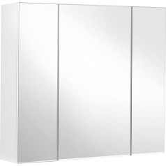 Vasagle Mirror Cabinet, Bathroom Storage Cabinet with 3 Doors, for Bathroom, 60 x 15 x 55 cm with Adjustable Shelves, Modern White BBK22WT