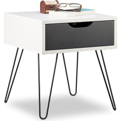 Relaxdays Bedside Table with Drawer, Modern Design, Square Bedside Cabinet, H 44 x W 40 x D 40 cm, Grey, Black/White, Standard