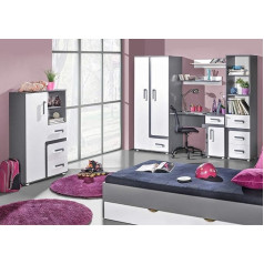 Qmm Traum Moebel Alex Children's Room Complete Set H Choice of Colours Fronts White Cabinet Desk Standing Shelf Chest of Drawers Wall Shelf Bed with Bed Drawer