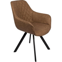 SAM ® Stylish Amelie Armchair with Tobacco Faux Leather Cover - Quilted Design - Black Metal Legs - Comfortable Seat - Dining Chair