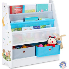 Relaxdays Children's Shelf, Animal Design, 2 Boxes, 3 Compartments, Toy Storage, Children's Bookcase, HBT 74 x 71 x 23 cm, Colourful