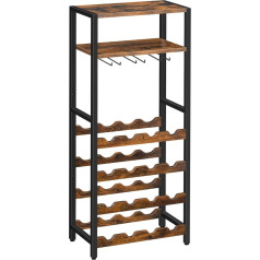 Hoobro Wine Rack, Bottle Rack for 16 Bottles of Wine, Freestanding Wine Rack with Table Top and Wine Glass Holder, for Kitchen, Bar, Restaurant, etc. Dark Brown/Black EBF04JJ01