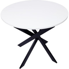 Skraut Home - Round Fixed Dining Table | Zen Model | Living Room | 90 x 90 x 77 cm | Capacity for 4 People | Durable Materials (White + Black Legs, 90 cm)